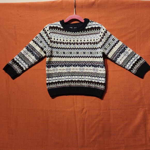 Wool Blend Toddler Boys Sz 2T Blue White Fair Isle Tight Knit Sweater By Next - Picture 1 of 7